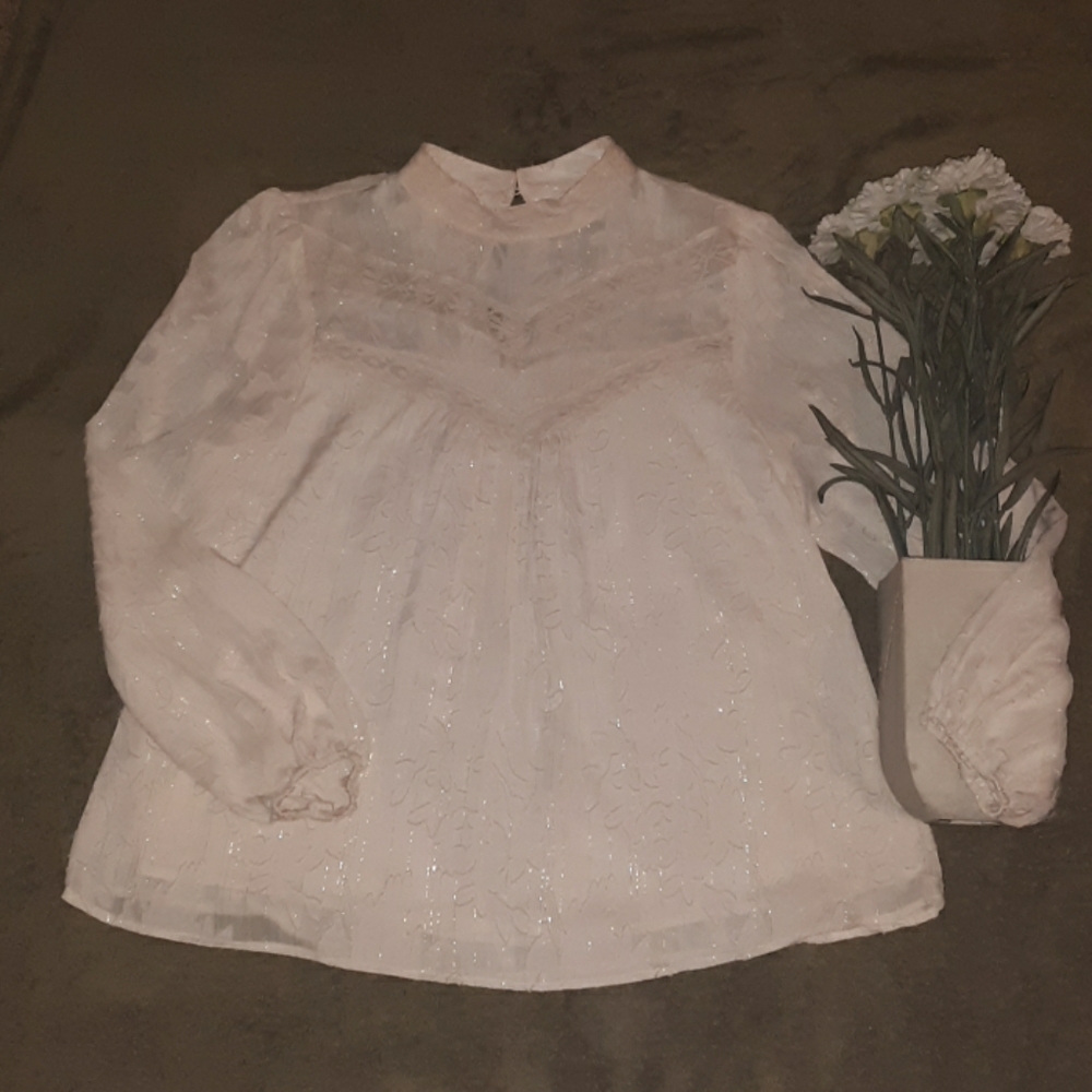 Eyeshadow cream lined lace floral blouse